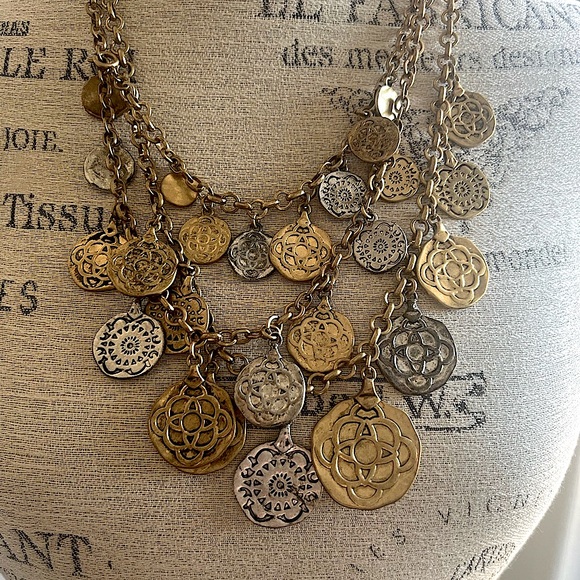 Gold and Silver Medallion Coin Multi-Layered Necklace - Picture 1 of 2